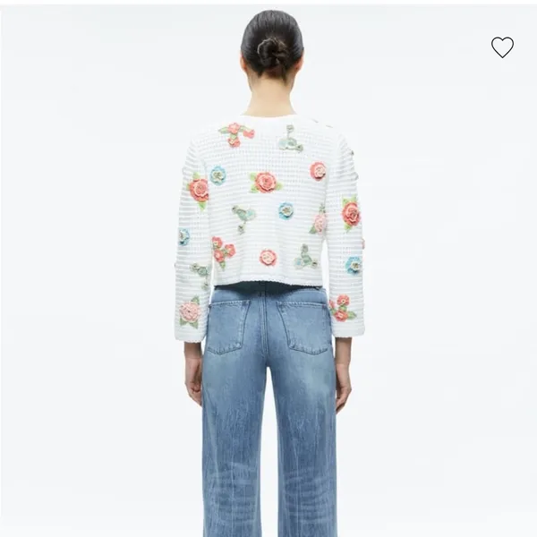 NWT Alice + Olivia ANDERSON CARDIGAN White Multi Roses M - Image 3