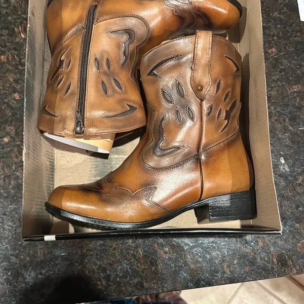 Sandro Moscoloni Brown Leather Cowboy Boots Tan Size 7 - Image 3