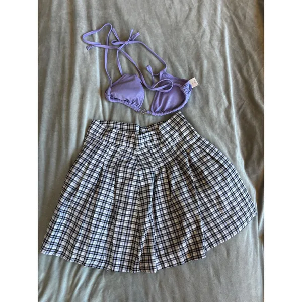 Wild Fable Lavender Purple Shimmer Ribbed Triangle Bikini‎ Top Daisy Detail XS - Image 4