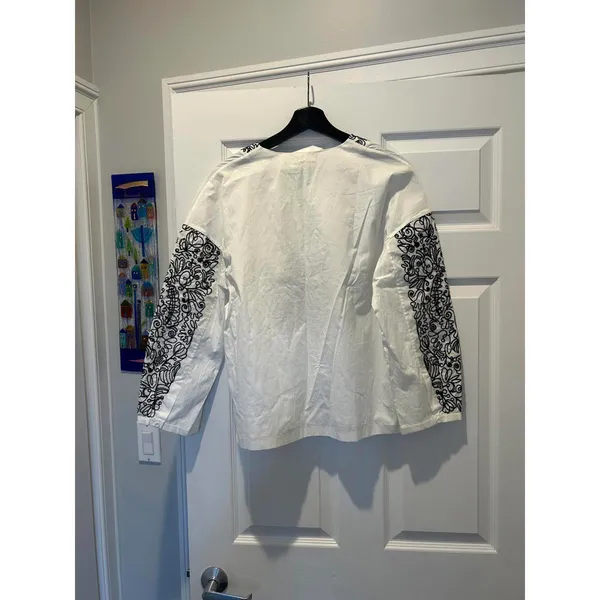 Tory Burch White and Black Embroidered Long Sleeve Top Size - Image 6