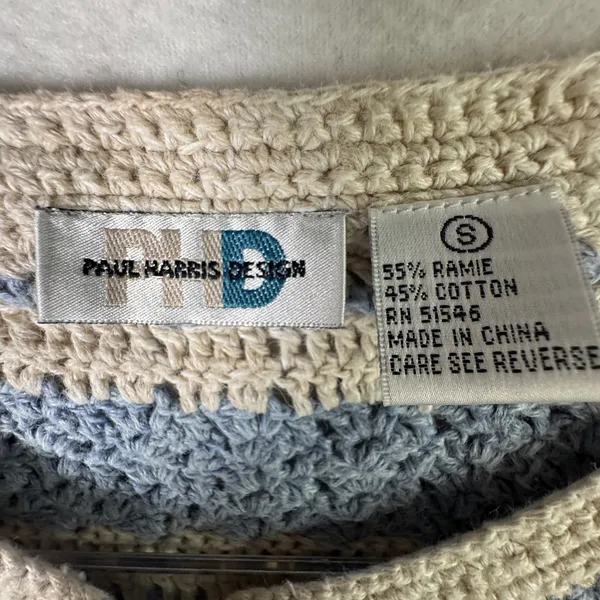 Paul Harris Design Ramie Cotton‎ Crochet Cardigan Womens Small Blue Cottagecore - Image 3