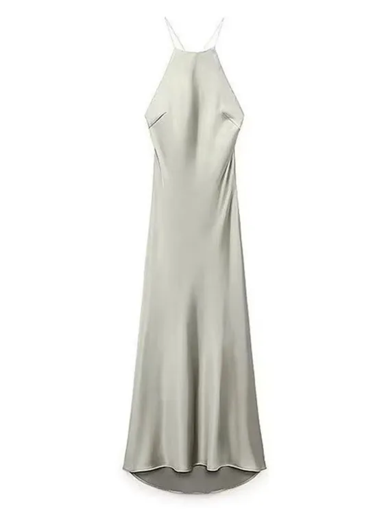 Zara midi dress satin effect slip halter maxi sage wedding party coctail - Image 8