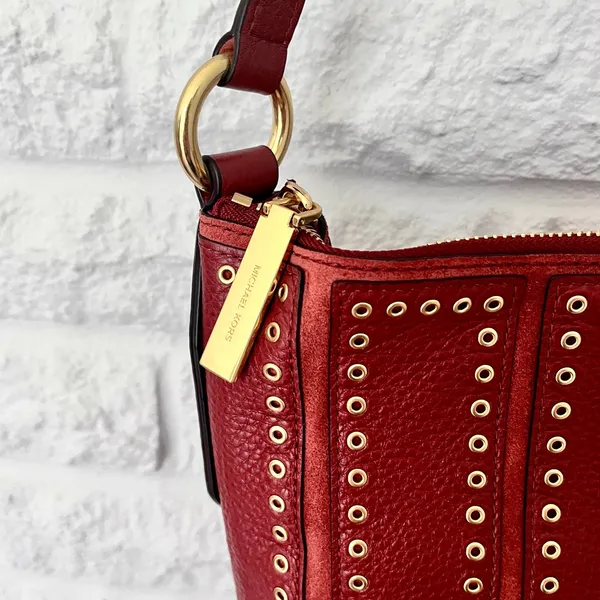 NWT Michael Kors Brown ‘Brooklyn Grommet Leather Feed Bag’ Crossbody in “Brick” - Image 7