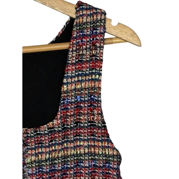 Zara Tweed Crop Tank Top Womens Medium Multicolor Plaid Button Front Square Neck - Image 10
