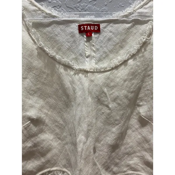 STAUD 100% Linen Cropped Top Sz L Minimalist Boho Classic - Image 2