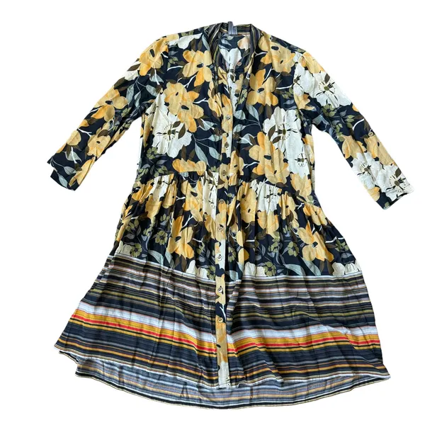 Anthropologie Floral Mini Dress Yellow Green - Image 3