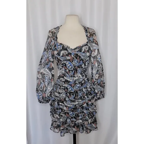 ZARA Paisley Floral Ruched Dress Ruffled Mini Metallic Party Cocktails Small‎ - Image 2