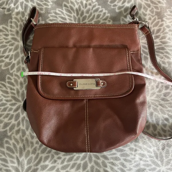 Franco Sarto Brown Pebbled Leather Crossbody Bag Silver‎ Logo Normcore Everyday - Image 8