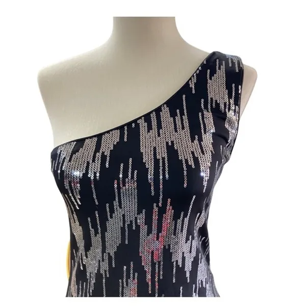 Charlotte Russe Womens Dress Sz S One Shoulder Black and Silver‎ Sequin Mini - Image 2