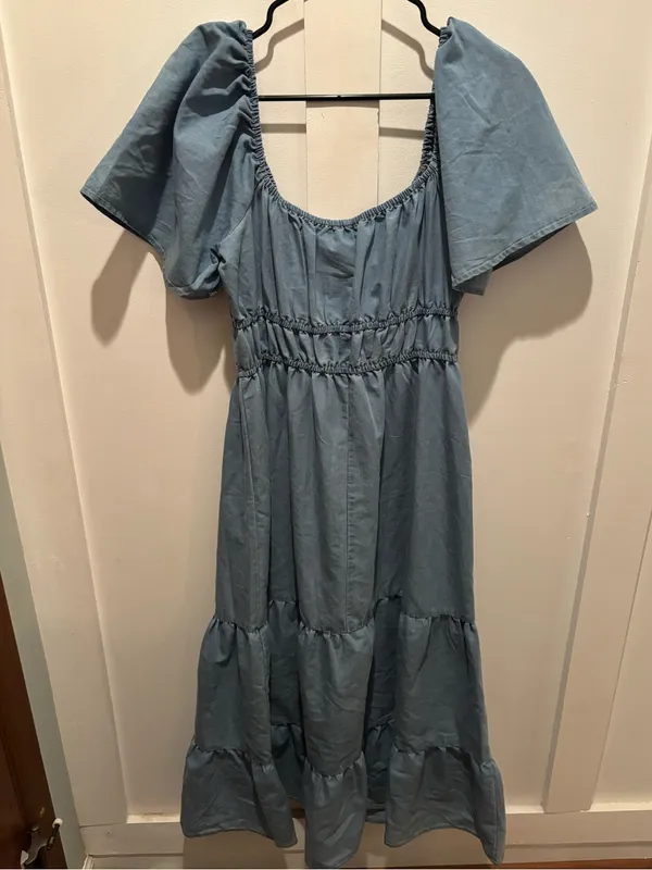 Hint of Blush Tiered Denim Midi Dress Sz L - Image 2