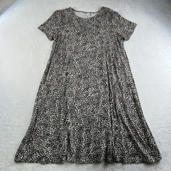 Old Navy‎ L Large Swing Dress Short Sleeve Leopard Print Jersey Knit Crew Neck - Image 3