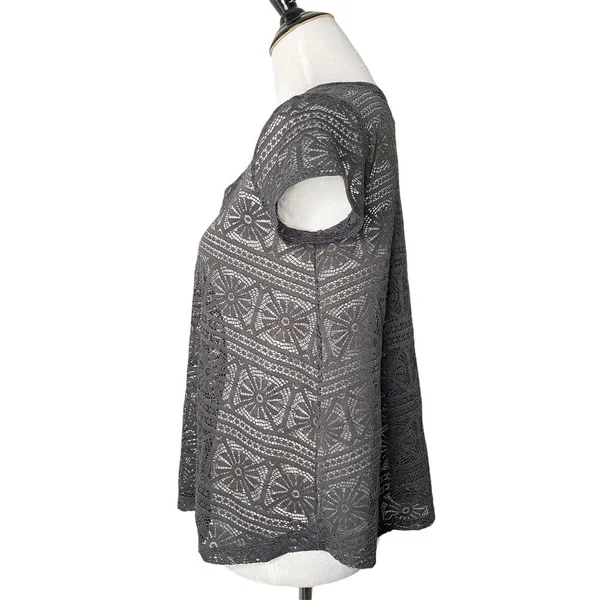 American Eagle Crochet Sheer See Though Top Size S Gray BOHO Lace Short Sleeve - Image 6
