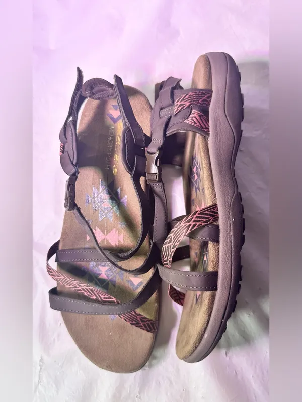 Skechers Brown Sandals with Pink Patterned Straps - Image 6