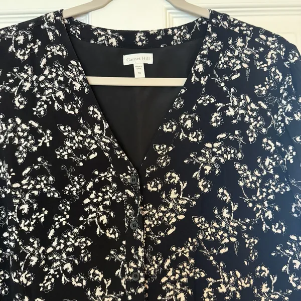Garnet Hill Dress 10 Black‎ Floral Baby Doll Pockets Drop Waist Long Sleeve EUC - Image 4