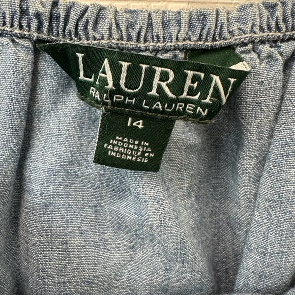 Lauren Ralph Lauren Chambray Off The Shoulder Smocked Tiered Midi Dress‎ Blue 14 - Image 4