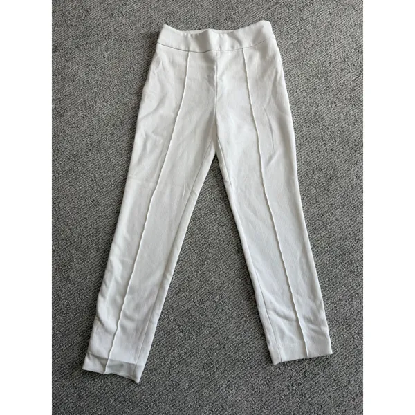 HM Womens White Pintuck Ankle Trousers Size 2 Slim Fit High Rise Dress Pants - Image 2