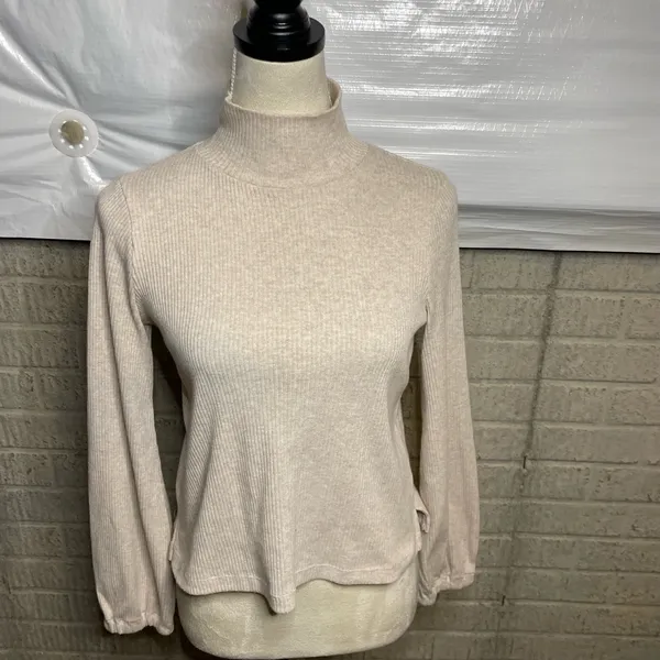 Madewell Off White Ribbed Texture Long Sleeve Turtleneck‎ Top Size Small - Image 3