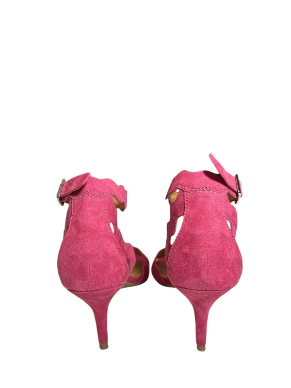Nine West Fuchsia Pink Suede Scalloped Ankle Strap Heels - Image 4