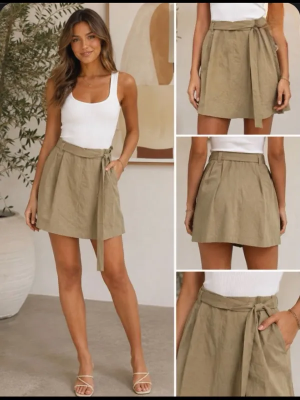 A New Day Tan Paperbag Waist Belted Mini Skirt L ✨ - Image 2