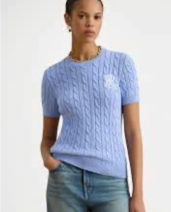 Ralph Lauren Off White Cable-Knit Short-Sleeve Sweater Top Size M - Image 6
