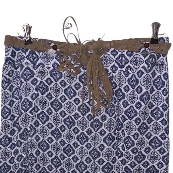 Faded Glory Blue Patterned Women's Maxi Skirt Twisted Faux Leather Belt Flap - Image 5