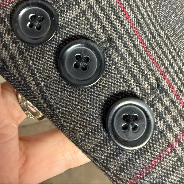 Willi Smith blazer wmns 8 Glen‎ plaid red gray faux leather collar single button - Image 9