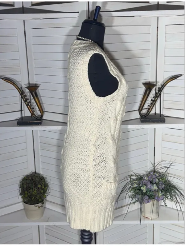Bebe vintage Y2K long knit vest cream cable knit pockets coquette cottage boho - Image 3