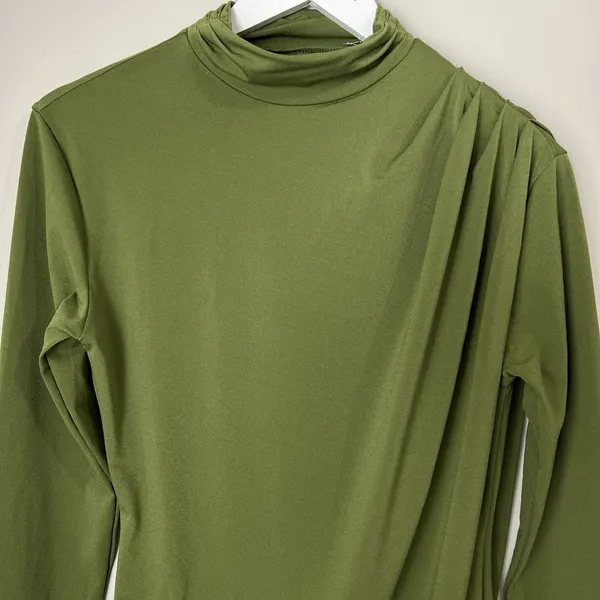 Abercrombie & Fitch Women's Small‎ Asymmetrical Ruched Long Sleeve Mini Dress - Image 4