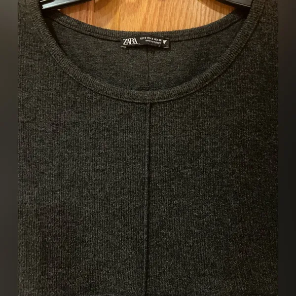 ZARA Dark Gray Short‎ Sleeve Crewneck Cotton Blend Soft Mini Dress Size Small - Image 12