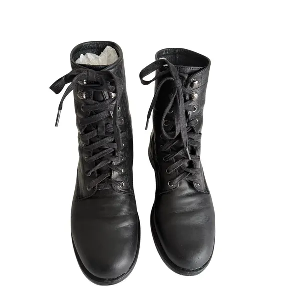 Vintage Frye 90s Y2K USA Black Leather Moto Combat Boots Grunge 9.5 M Goth Biker - Image 4