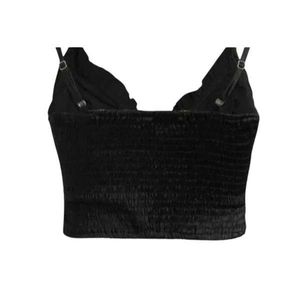 Cider NWT Lace Up Bustier Corset Eyelet Detail Smock Crop Top Adjustable Strap M Black - Image 9