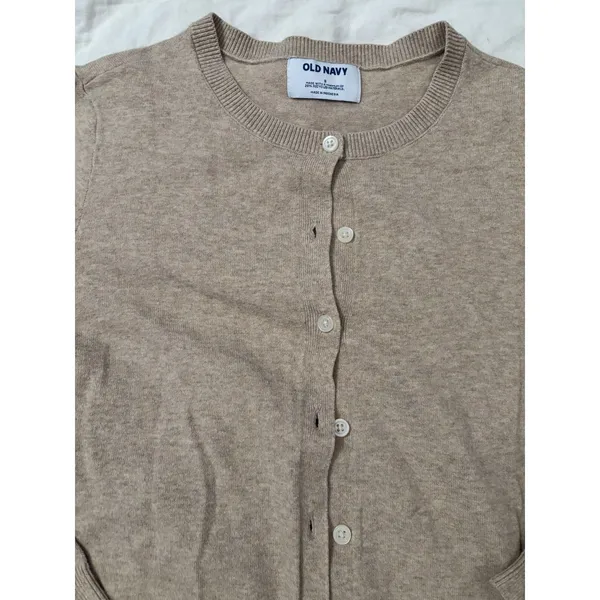 Old Navy Beige Button Front Crewneck Cardigan Sweater Size Small - Image 3