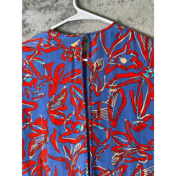 Diane von Furstenberg Elsden 100% Silk Floral Mini Dress Blue Red Size 0 - Image 4