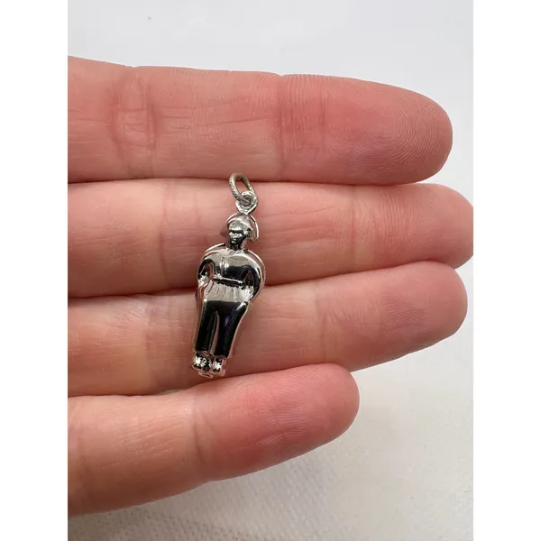 Vintage Dutch Boy Charm Pendant Silver Tone Rhodium Plated Marked Sterling 1.52g - Image 5