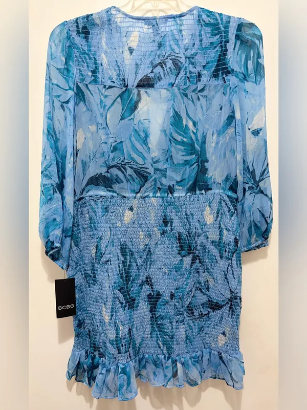 BCBG Coastal‎ Muse Multi Smocked Chiffon Mini Dress Sz. 14 NWT - Image 6
