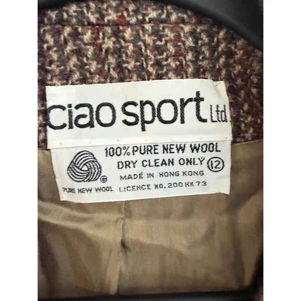 Ciao Sport Ltd Vintage Wool Blazer Womens 12 Brown Tweed Piping Academic Jacket - Image 2