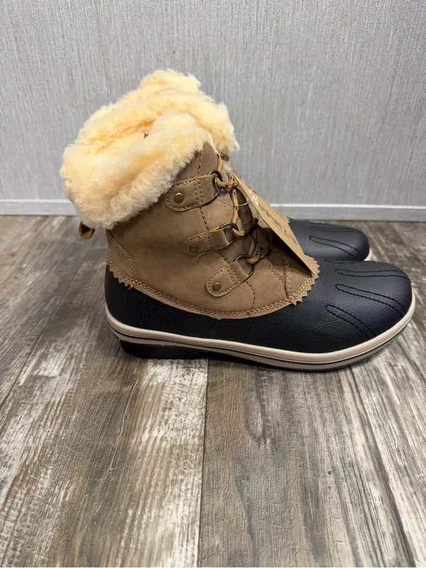 PAWZ Brown and Black Faux-Fur Lined Lace-Up Winter Rain Boot Size 10 - Image 13
