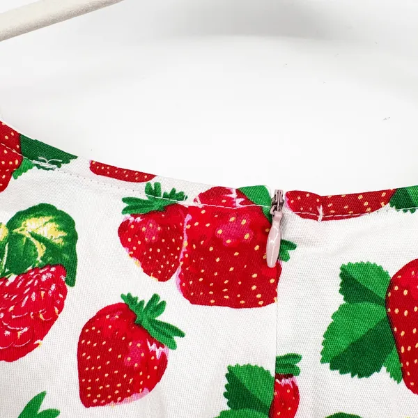 NWT Madeleine Simon Womens Strawberry Print Ruched Cottagecore Mini Dress XS - Image 9