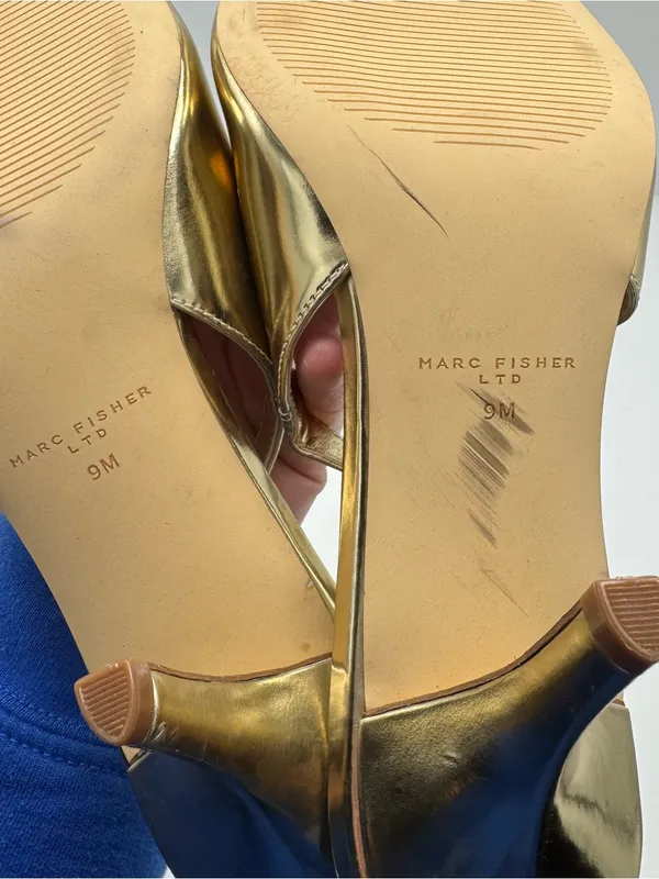 Marc Fisher Dorie Pointed Gold Patent Leather Slingback Pumps Size 9 glam glitz - Image 3