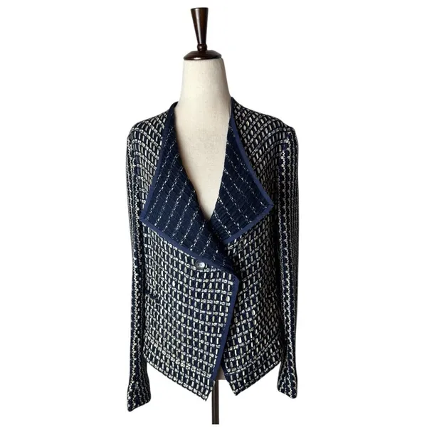 Carlisle New York Blazer Women‎ 6 Blue Tan Tweed Double Breasted Preppy Mature - Image 2