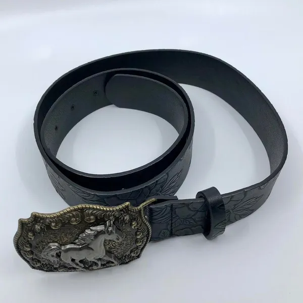 Women's Black Embossed Western Horse Buckle Belt, 28.5–39.5 Inches, X7G9A1018 - Image 5