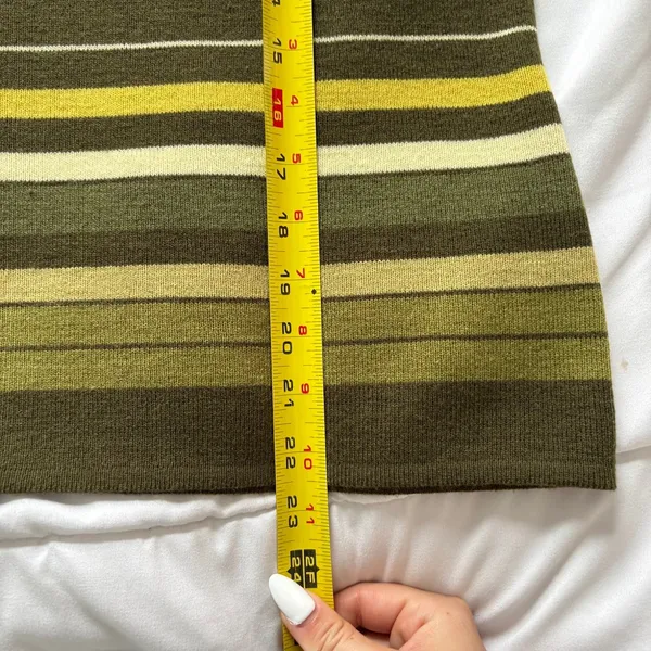 Vintage Rafael Wool Green Yellow Striped Knit Sweater Vest Sleeveless Top Medium - Image 2