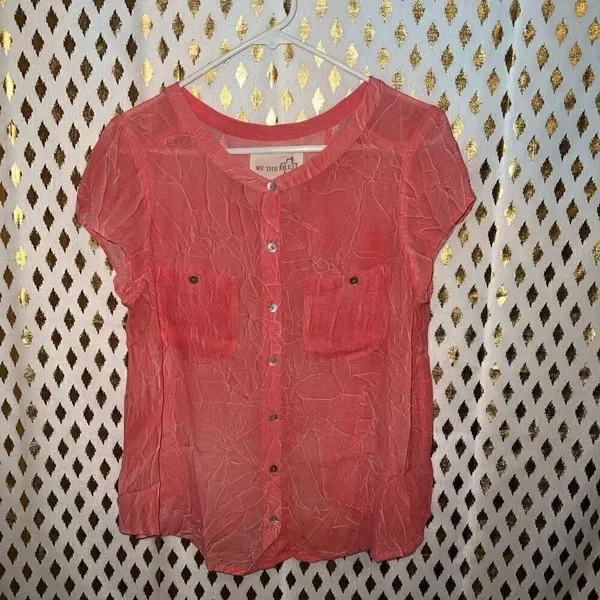 Free People We the Free Viscose Dark Coral Gauze Blouse size M Orange top - Image 6