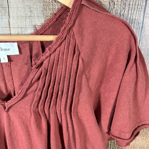 Bohme Rust Red Cotton Blend Pleated Flutter Sleeve Boho Blouse Top Small S - Image 2