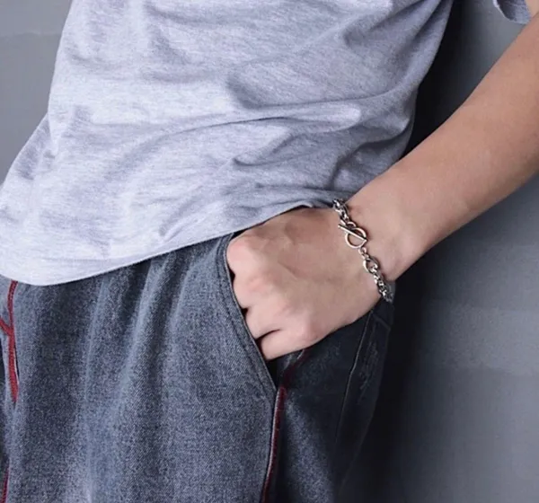 Titanium Steel Link Chain Bracelet for Men Women, Punk Hip Hop Bracelet - Image 5