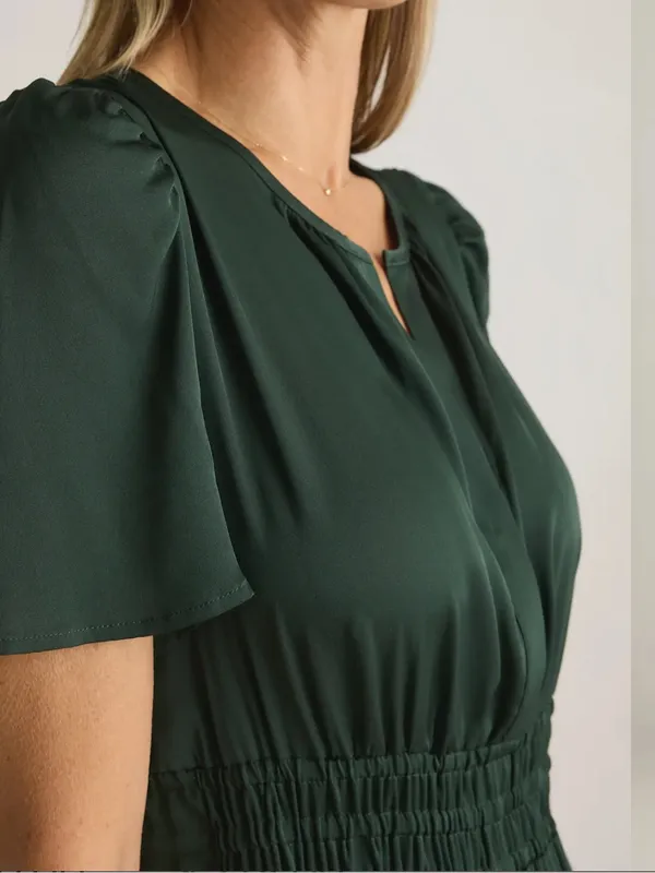 Quince Washable Stretch Silk Tiered Maxi Dress Hunter Green XL Pockets - Image 10