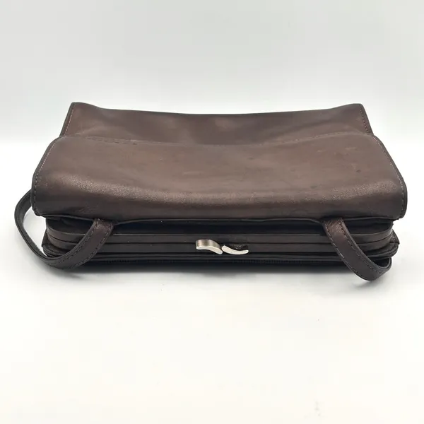 Vintage‎ Fossil Brown Leather Crossbody Organizer Wallet Bag Kiss Lock Y2K - Image 3