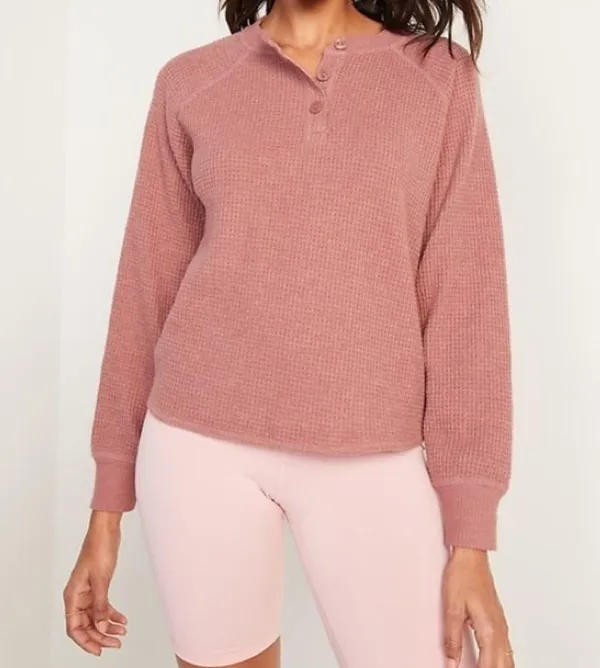 Old Navy Cozy Shrunk Waffle Knit Henley Sweater in Pink Bamboo Sz XXL - Image 11