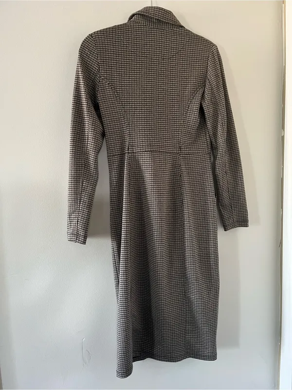 Max Studio Brown Black Houndstooth Blazer Midi Dress XS Preppy Quiet Luxury - Image 7