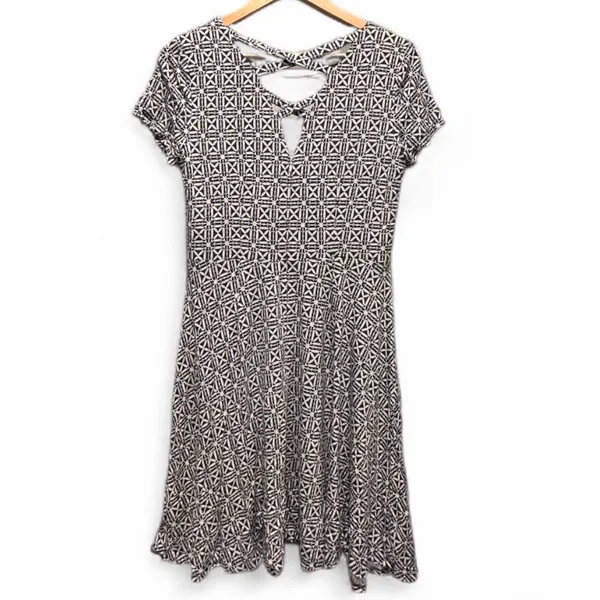Loft Short Sleeve Stretch Blue White Geometric Skater‎ Dress Sz 6 - Image 2